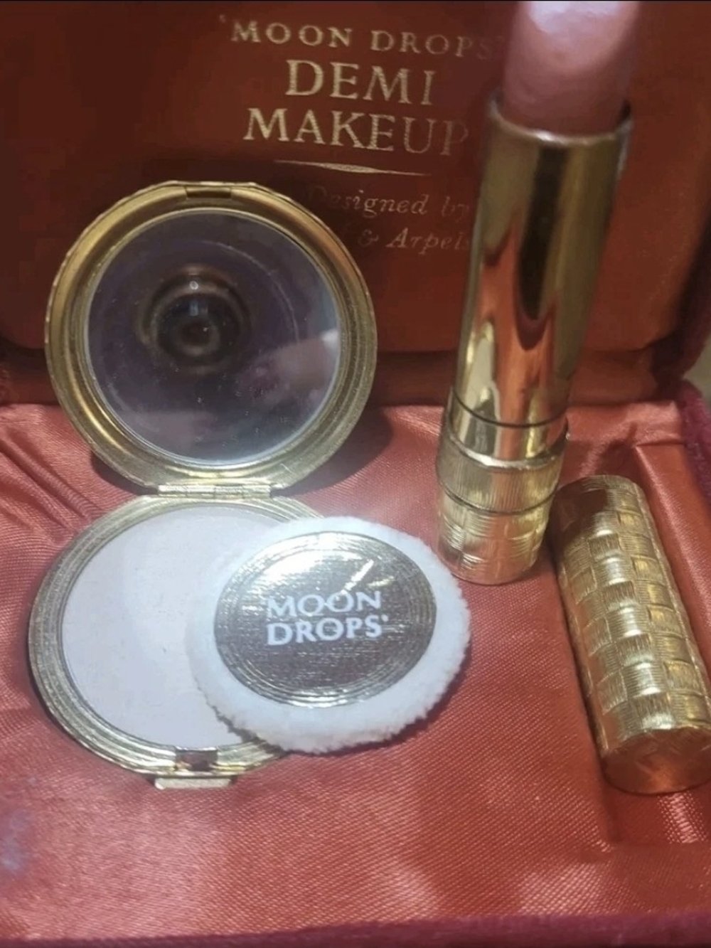 Vintage 1960s Revlon Moon Drops Set Van Cleef Compact INTACT Powder